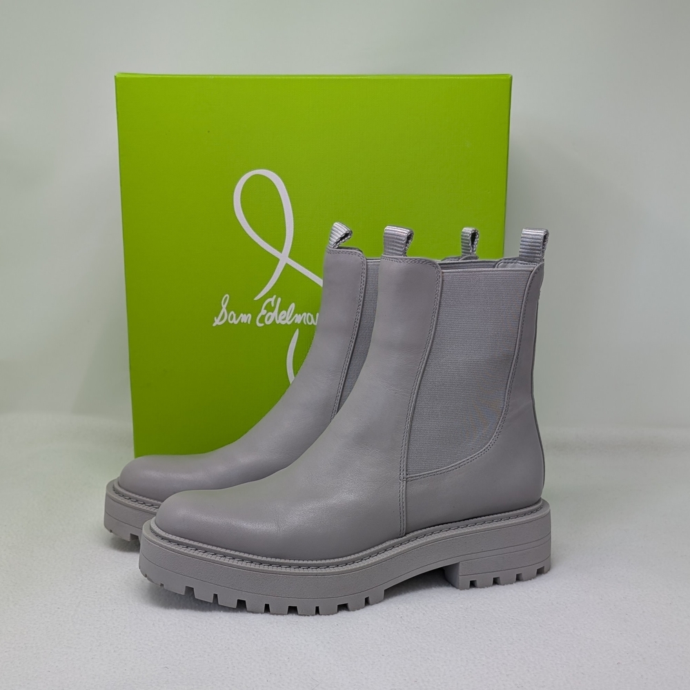 Women's Sam Edelman Laguna Pebble Grey Genuine Leather Ankle Booties-Size 8.5